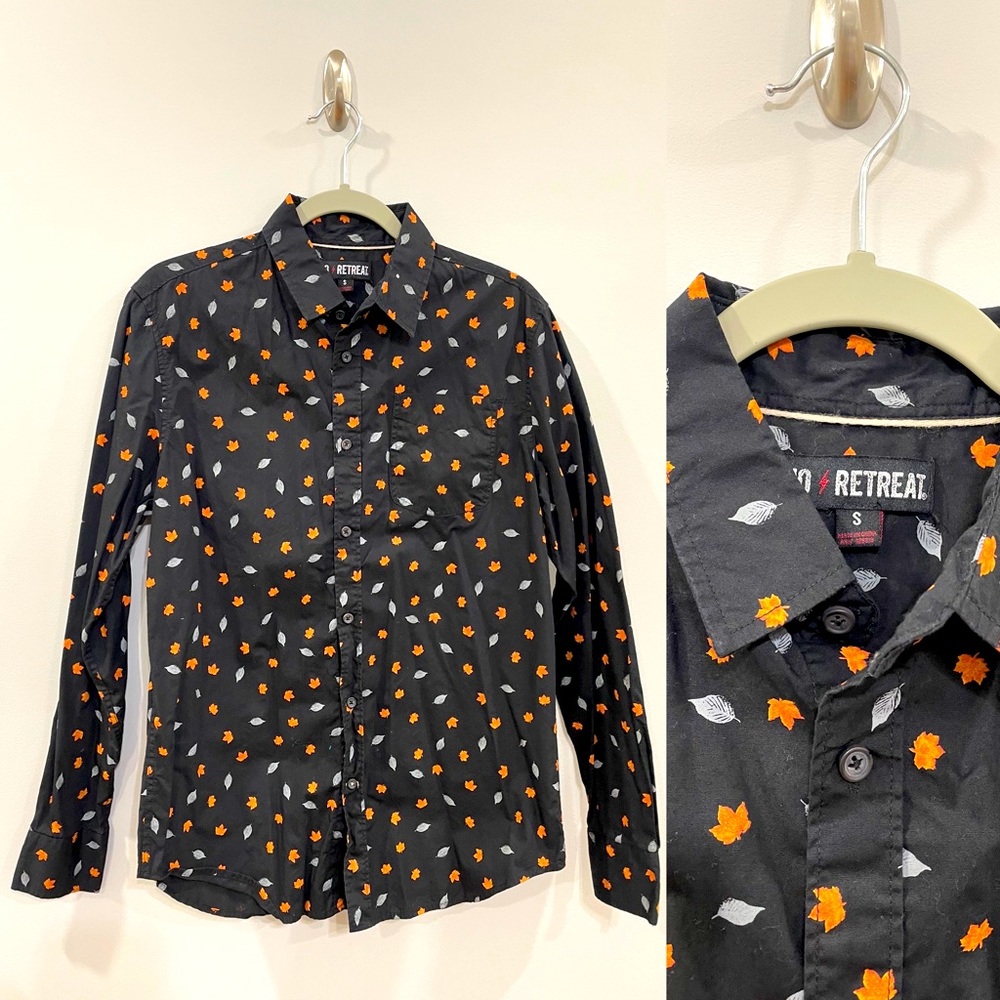 Black and orange leaf Button up